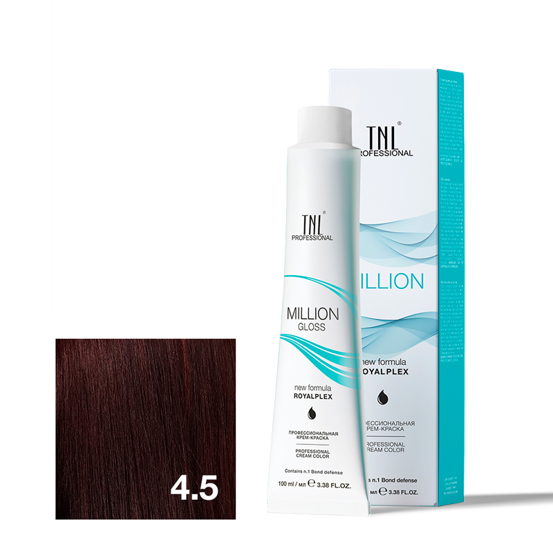 TNL Крем-краска для волос Million Gloss оттенок 4.5 Коричневый махагоновый 100 мл