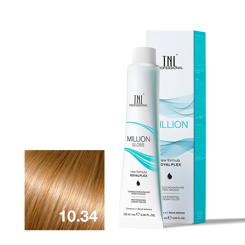 TNL Крем-краска для волос Million Gloss оттенок 10.34 Платиновый блонд золотистый медный 100 мл