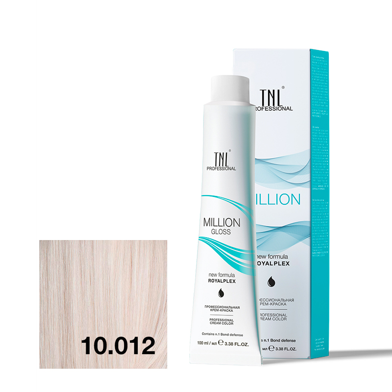 TNL Крем-краска для волос Million Gloss оттенок 10.012 Платин. блонд прозрачн.пепел.перламутр.100 мл