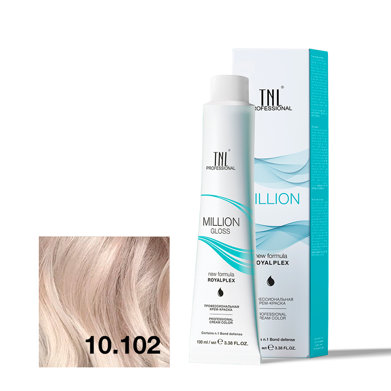 TNL Крем-краска для волос Million Gloss оттенок 10.102 Платиновый блонд пепельный жемчужный 100 мл