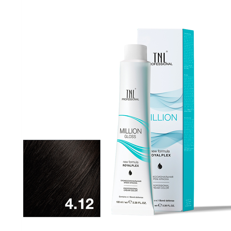 TNL Крем-краска для волос Million Gloss оттенок 4.12 Коричневый пепельный перламутровый 100 мл