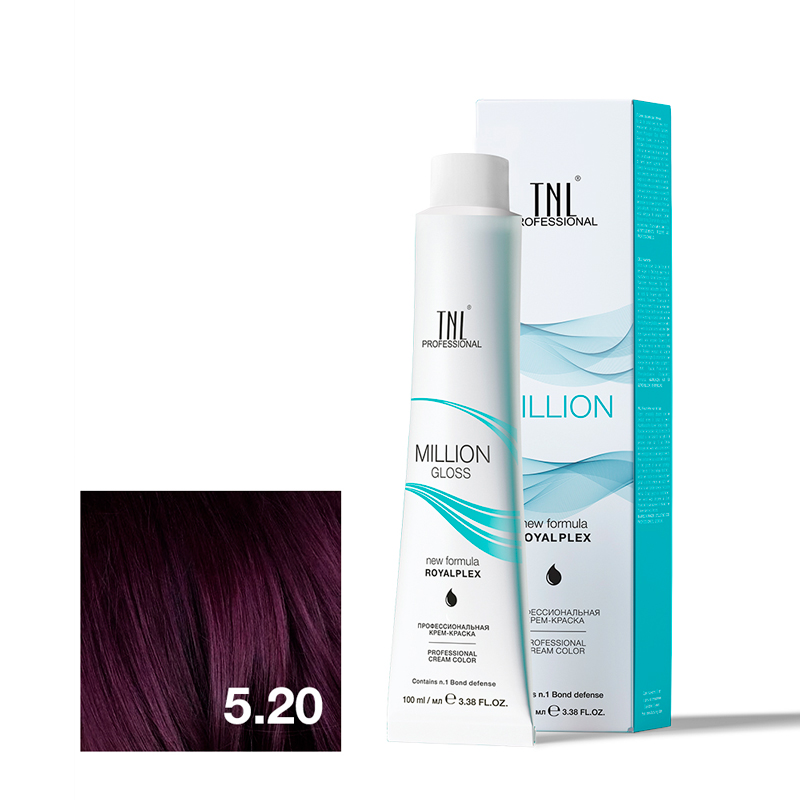 TNL Крем-краска для волос Million Gloss оттенок 5.20 Светлый коричневый фиолетовый 100 мл