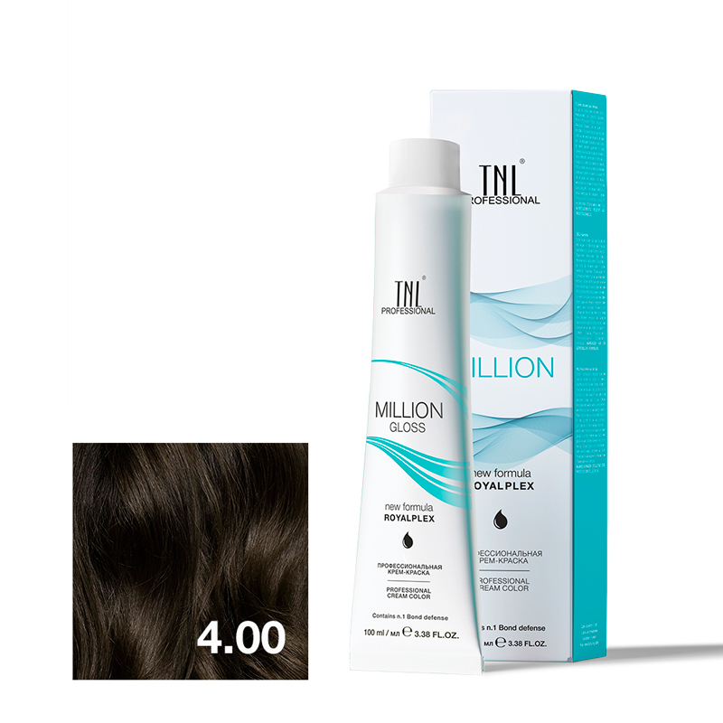 TNL Крем-краска для волос Million Gloss оттенок 4.00 Коричневый интенсивный 100 мл