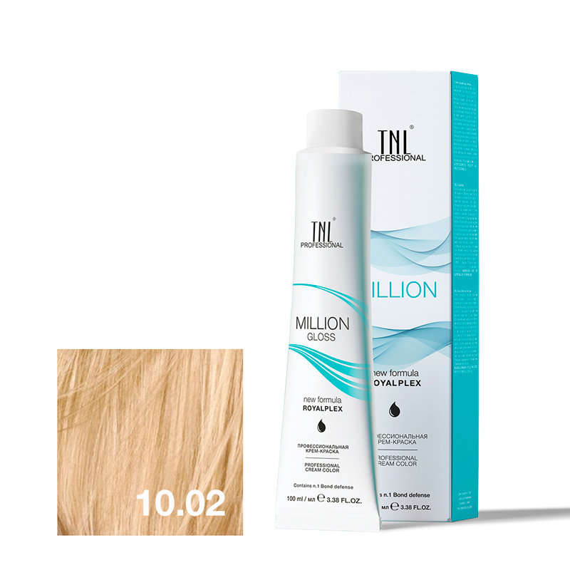 TNL Крем-краска для волос Million Gloss оттенок 10.02 Платиновый блонд прозрачный фиолетовый 100 мл