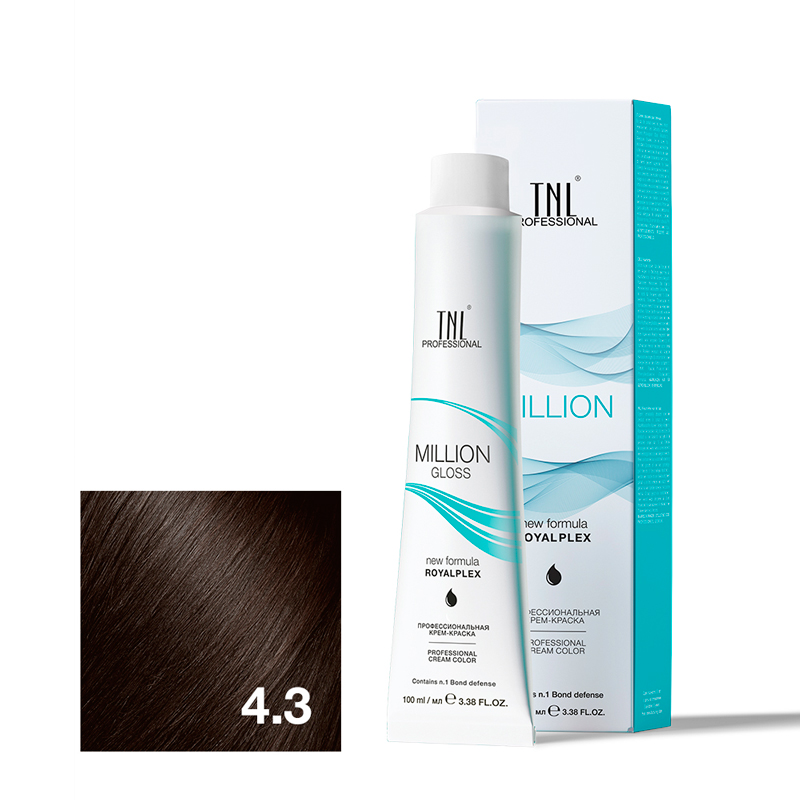 TNL Крем-краска для волос Million Gloss оттенок 4.3 Коричневый золотистый 100 мл
