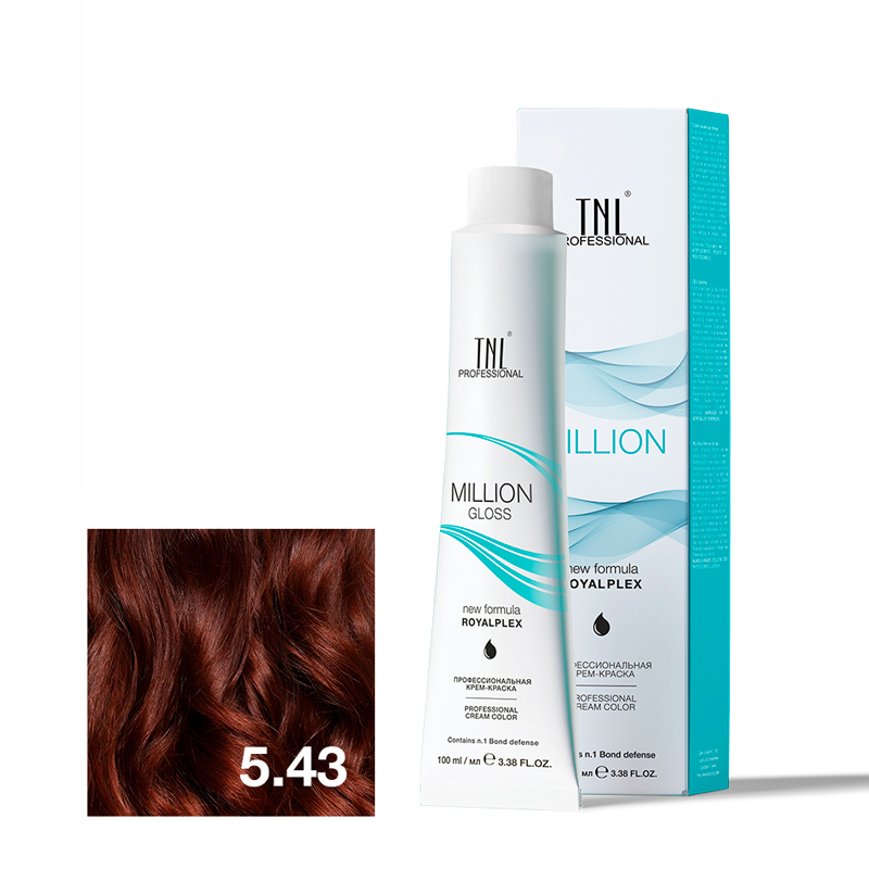 TNL Крем-краска для волос Million Gloss оттенок 5.43 Светлый коричневый медный золотистый 100 мл