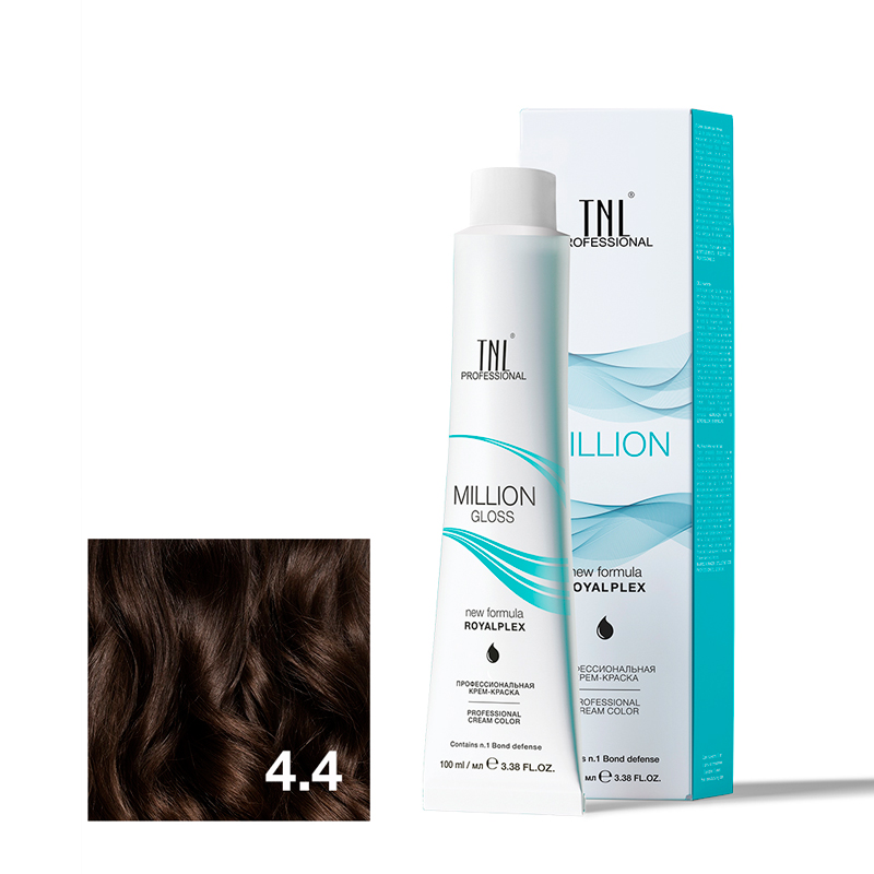 TNL Крем-краска для волос Million Gloss оттенок 4.4 Коричневый медный 100 мл