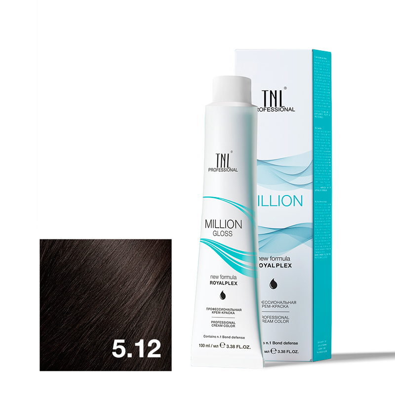 TNL Крем-краска для волос Million Gloss оттенок 5.12 Светлый коричневый пепельный перламутр. 100 мл