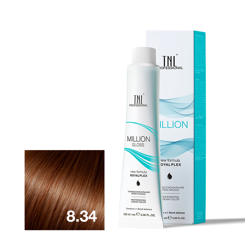 TNL Крем-краска для волос Million Gloss оттенок 8.34 Светлый блонд золотистый медный 100 мл