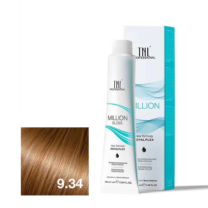 TNL Крем-краска для волос Million Gloss оттенок 9.34 Очень светлый блонд золотистый медный 100 мл
